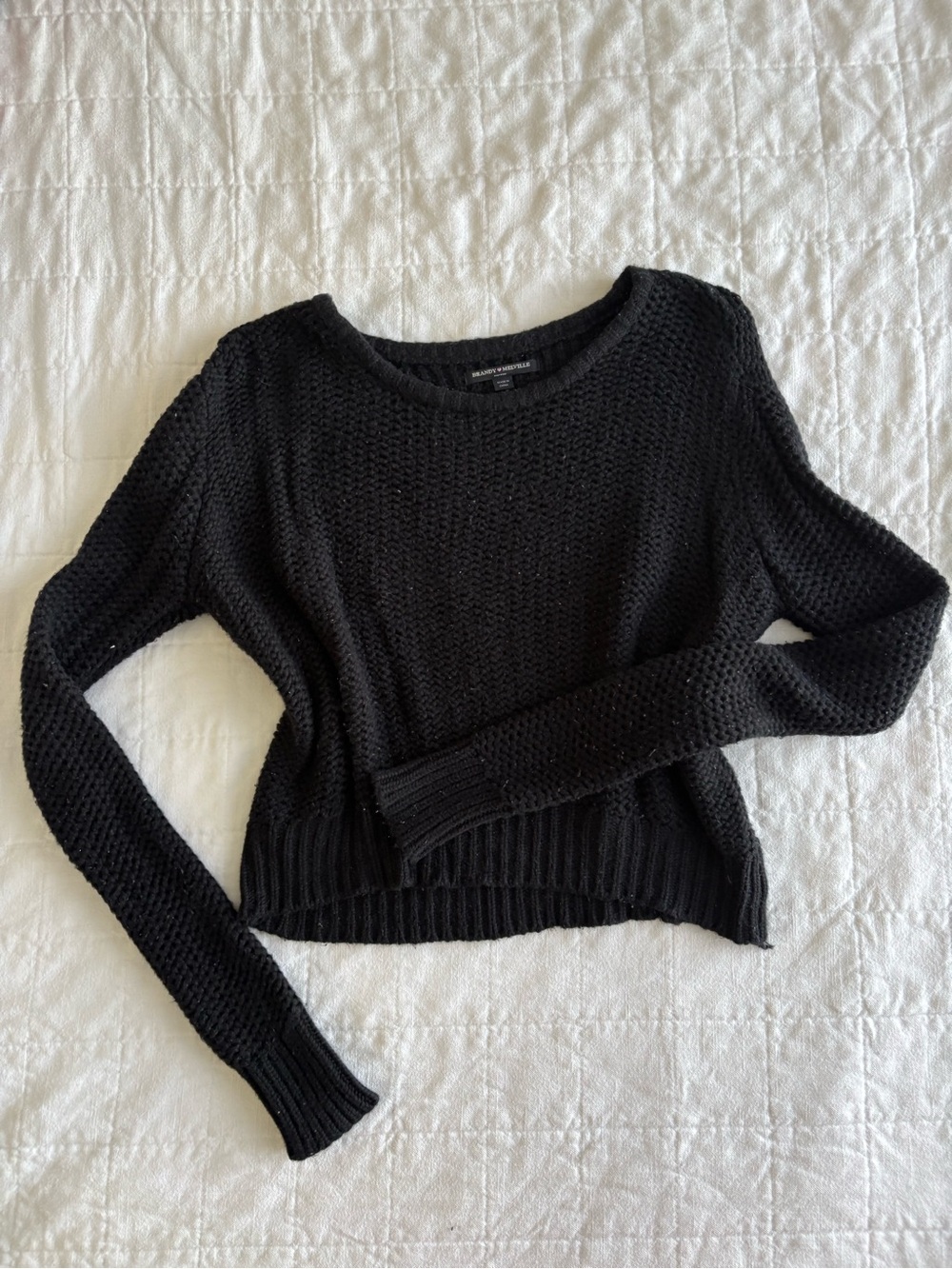 Brandy Melville Black Cropped Crewneck Sweater